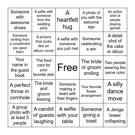 Photo Scavenger Hunt Bingo Card