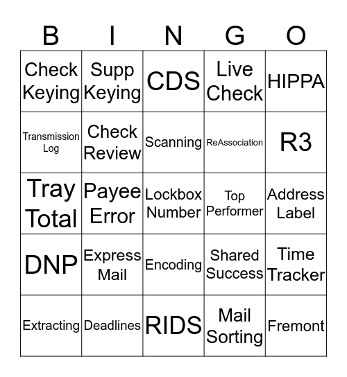Lockbox BINGO Card