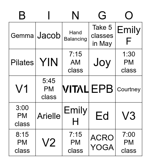 May Yoga Bingo Card