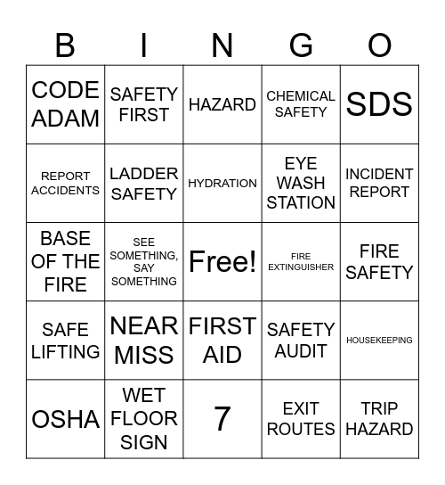 Safety Bingo Card