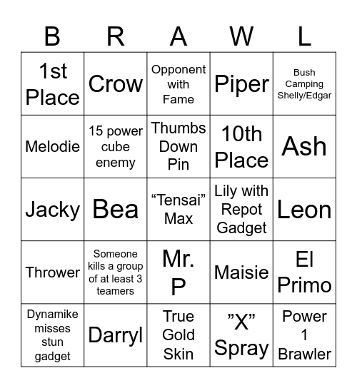 Brawl Stars Showdown Bingo Card