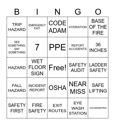 Safety Bingo Card
