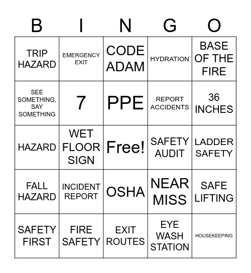 Safety Bingo Card