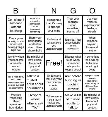 3RD - 5TH Bingo Card