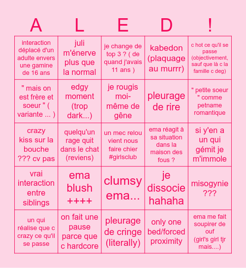 brother conflict night... Bingo Card