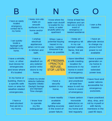 Safety Bingo Card