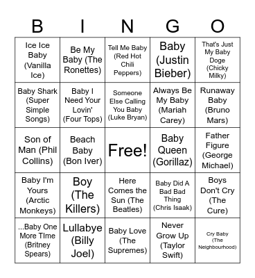 Baby Music Bingo Card