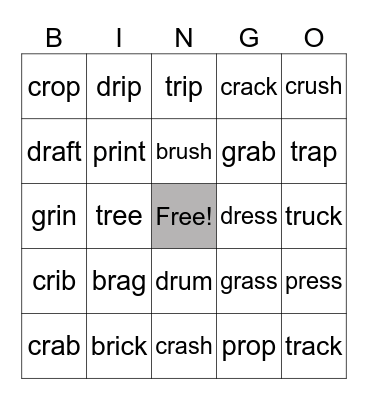 Consonant R Blends Bingo Card