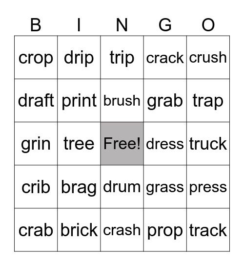 Consonant R Blends Bingo Card