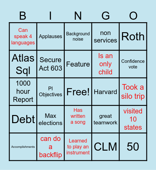 Mountain PI 25.2 Fun Bingo Card
