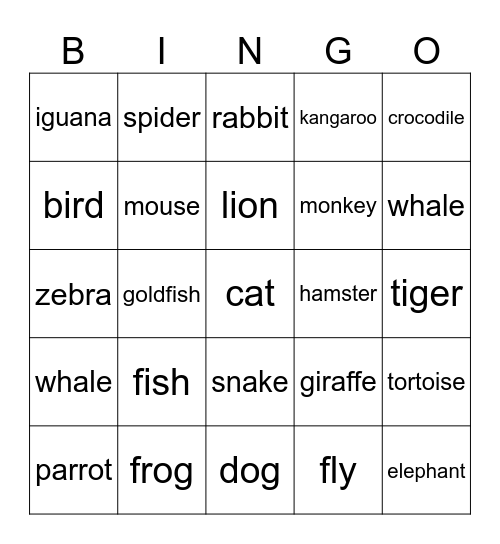 Animals Bingo Card