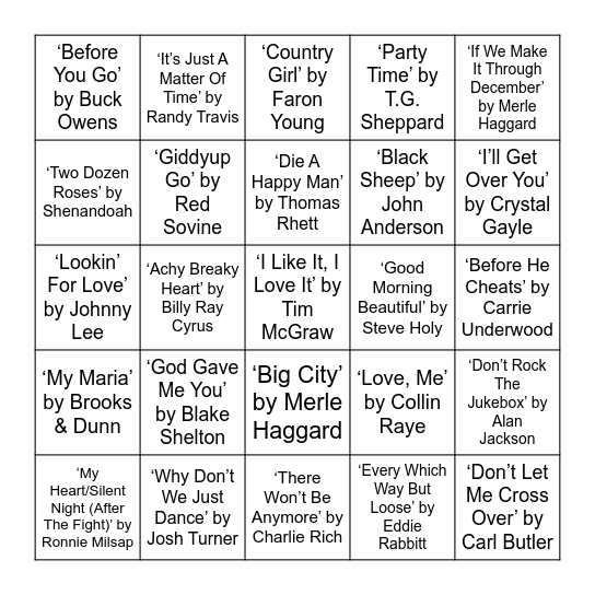 COUNTRY - VOL. 1 Bingo Card