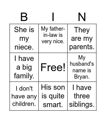 FAMILY BINGO Card