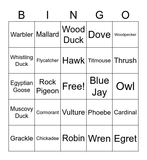 Birds Bingo Card