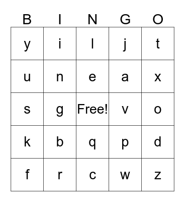 Alphabet Bingo Card