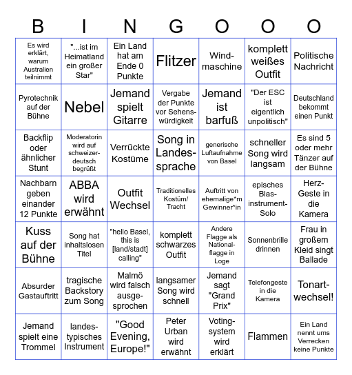 ESC 2025 Bullshit Bingo Card