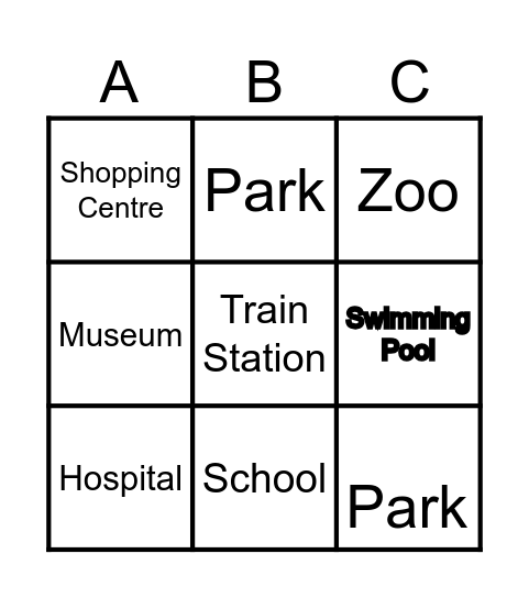 “My town” bingo Card