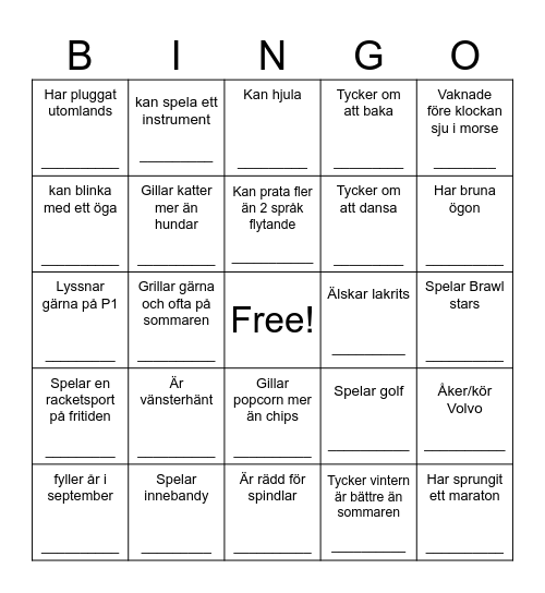 HITTAR NÅGON SOM... Bingo Card