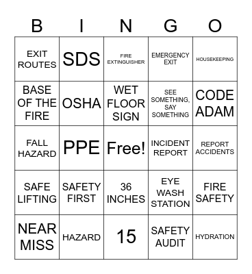 Safety Bingo Card