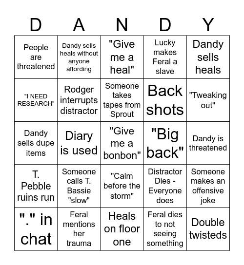 Dandy's World Bingo Card