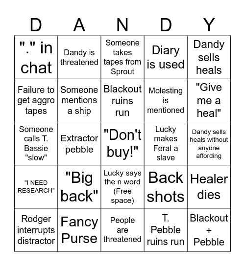 Dandy's World Bingo ft. DW Community server Bingo Card