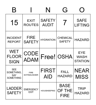 Safety Bingo Card