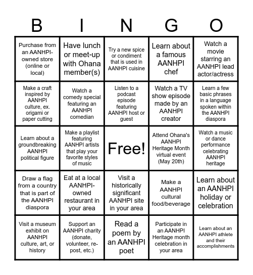 Ohana Bingo Card