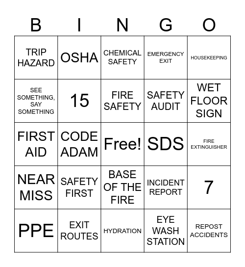 Safety Bingo Card