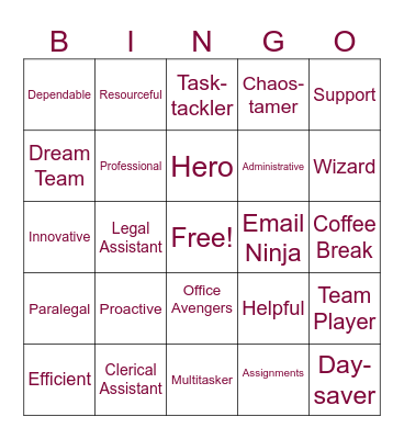 Admin Professional Bingo Card