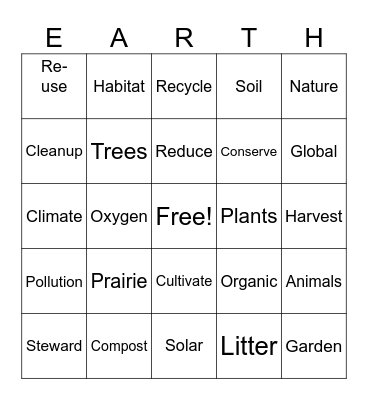 Earth Day Bingo Card