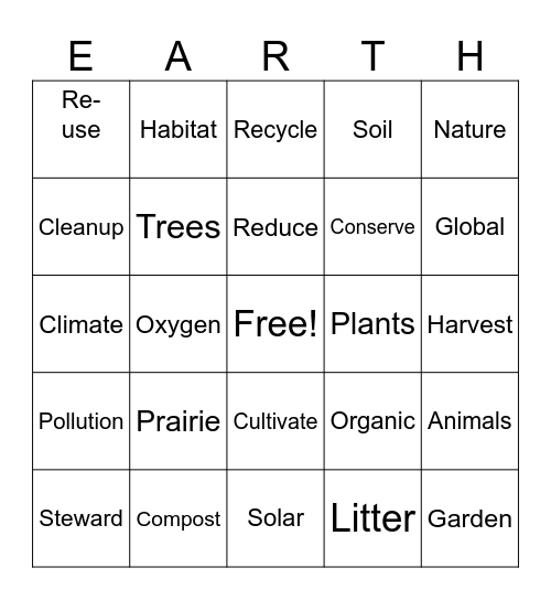 Earth Day Bingo Card