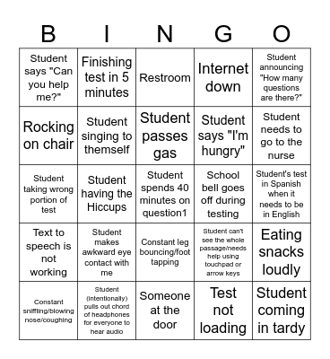 State Testing Hiccups Bingo Card