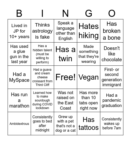 Untitled Bingo Card