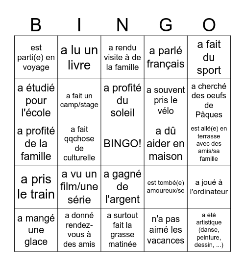 Les vacances de Pâques Bingo Card