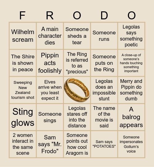 LOTR BIINGO Bingo Card