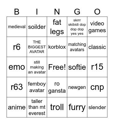 avatar catalog creator bingo Card
