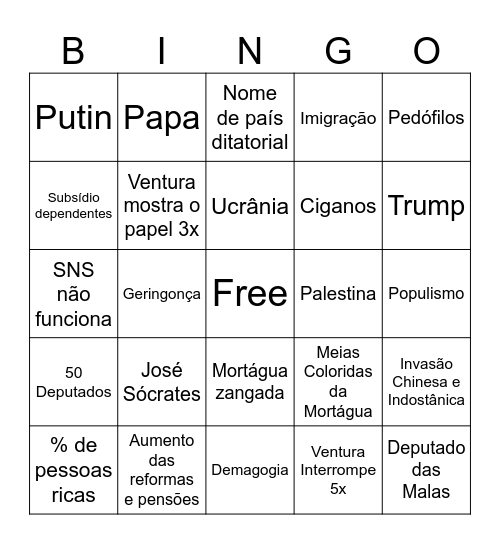 CHEGA vs BE Bingo Card
