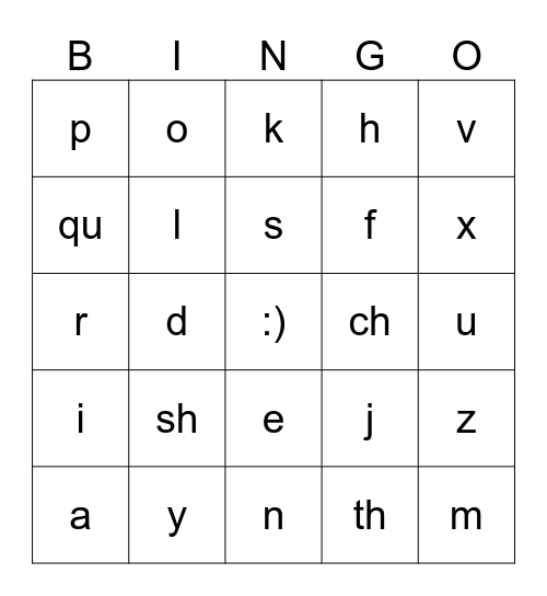 Letter/Sound Bingo Card