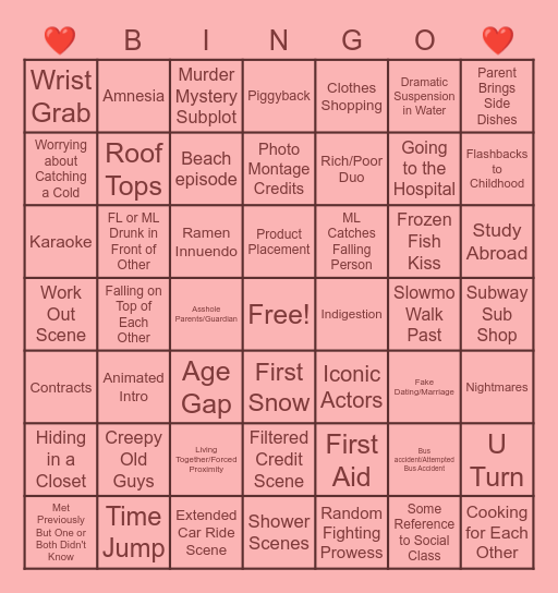 Kdrama Bingo <3 Bingo Card