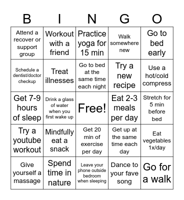 PLEASE Take Care of Yourself! Bingo Card