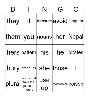 Pronouns 10/17 Bingo Card