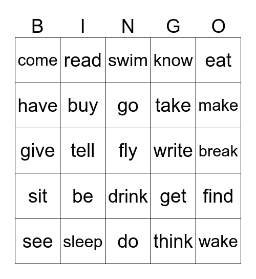 Past Simple (irregular verbs) Bingo Card