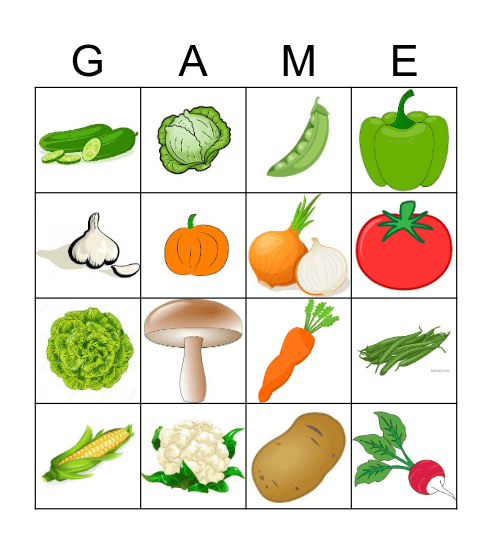 Vegetables Bingo Card