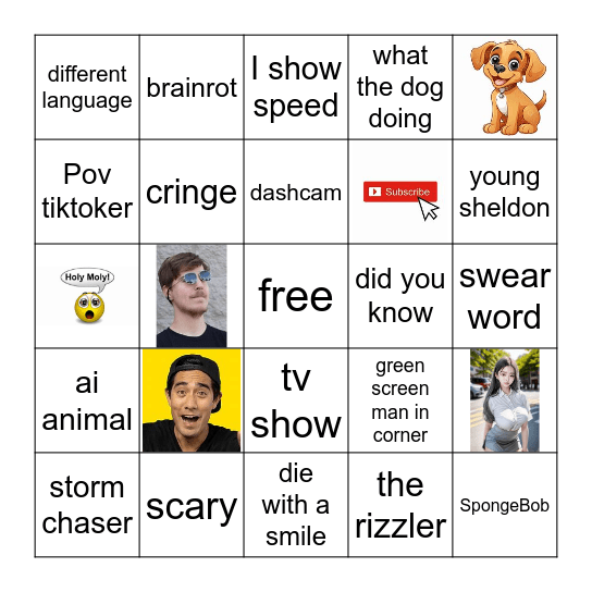 youtube shorts Bingo Card