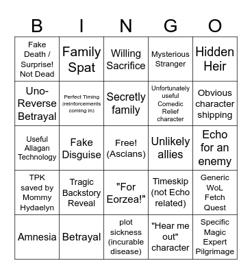 FFXIV MSQ Trope Bingo Card
