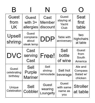 Ale and Compass Bingo Card