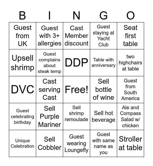Ale and Compass Bingo Card