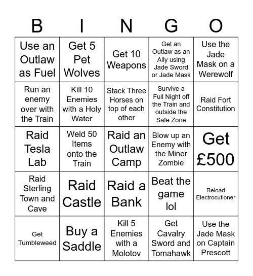 Dead Rails Bingo Card