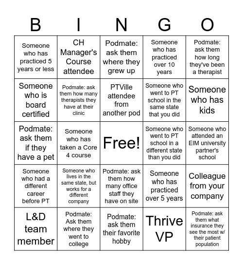 PTVille Bingo! Bingo Card