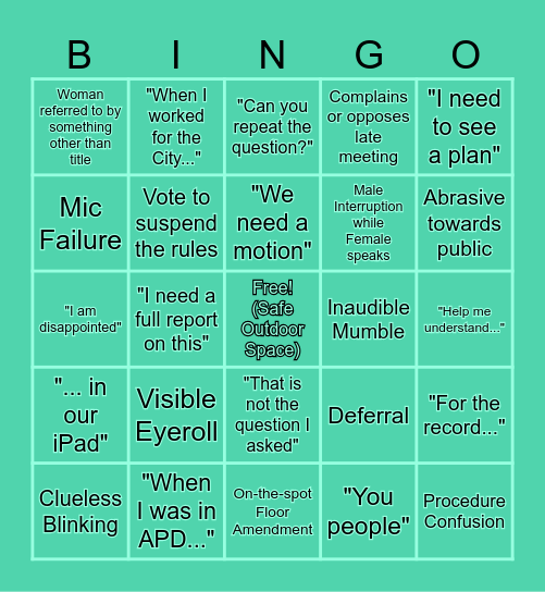 Monday Night Lights Bingo Card